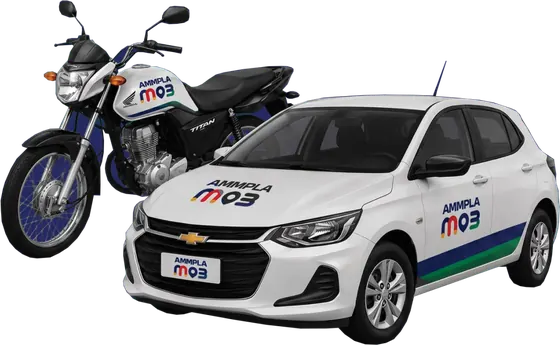 Carro e moto com a marca AMMPLA MOB